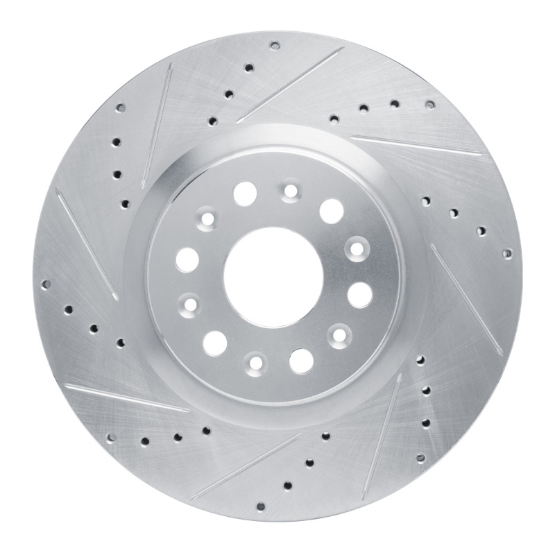 Buick Enclave Brake Rotor (1) - Front Left - R1 Concepts - Drilled & Slotted - Silver - `17-`25